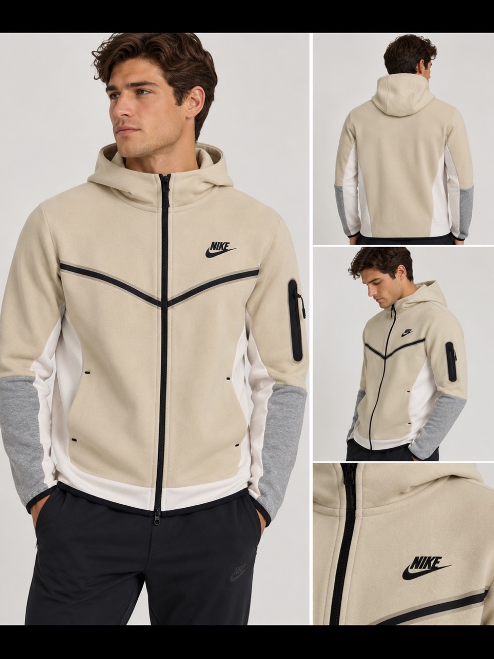 Nike Men’s Beige, White & Gray Hooded Zip-Front Performance Jacket